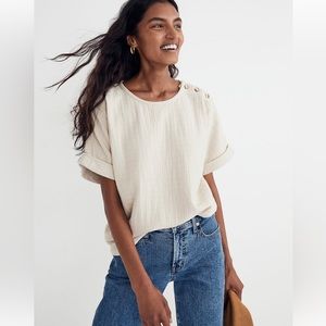 Madewell Quilted Button-Shoulder Top Size S NWOT